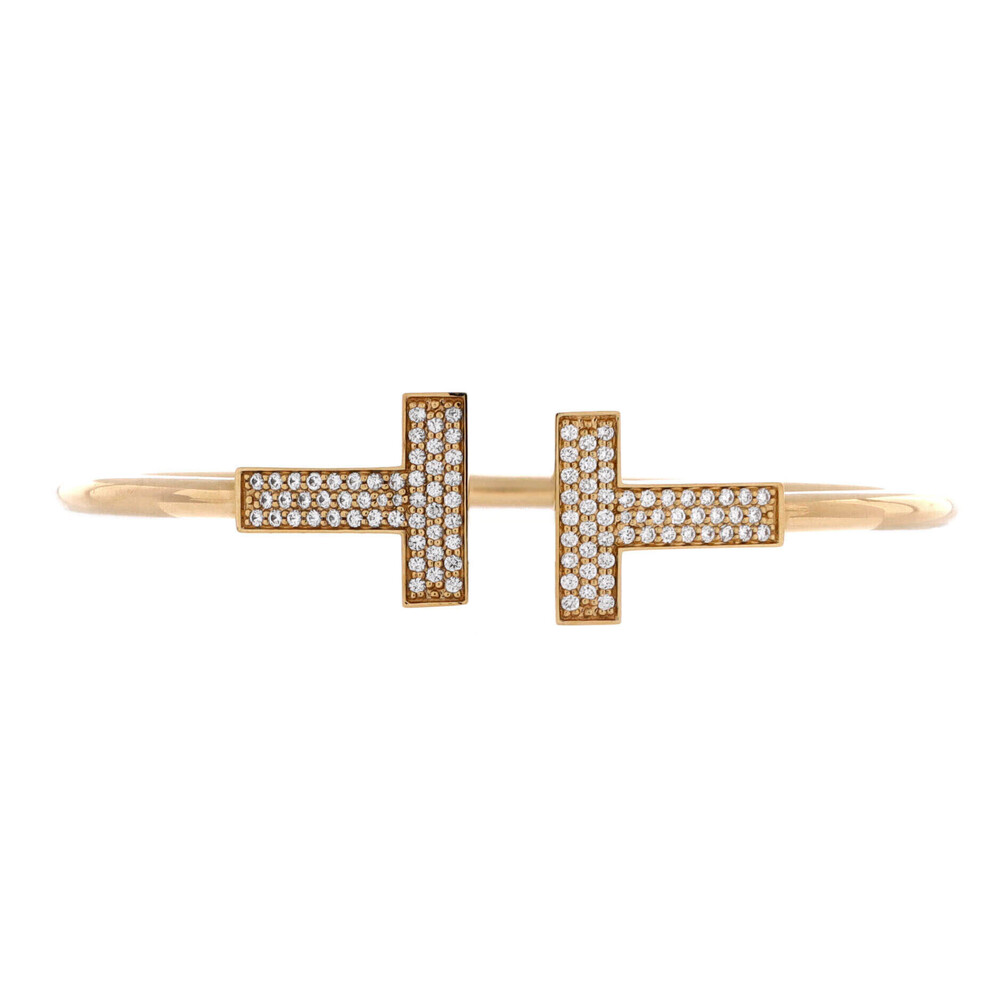 Tiffany & Co. Wide T Wire Bracelet 18K Yellow Gold with Diamonds